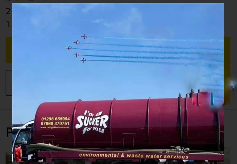 <img src="tanker.jpg" alt="Red Arrows flying over a septic tank truck at Silverstone Formula 1">